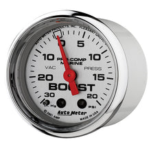 Charger l&#39;image dans la galerie, Autometer Marine Chrome Ultra-Lite 2-1/16in 0-30 HG / 0-20 PSI Vacuum / Boost Gauge