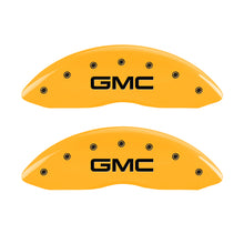 Load image into Gallery viewer, MGP 4 Caliper Covers Engraved Front &amp; Rear GMC Yellow Finish Black Char 2007 GMC Savana 1500