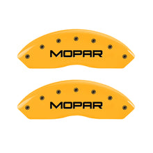 Load image into Gallery viewer, MGP 4 Caliper Covers Engraved Front &amp; Rear Mopar Yellow Finish Black Char 2004 Jeep Wrangler